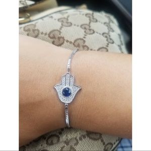 Hamsa Tennis CZ Silver Bracelet